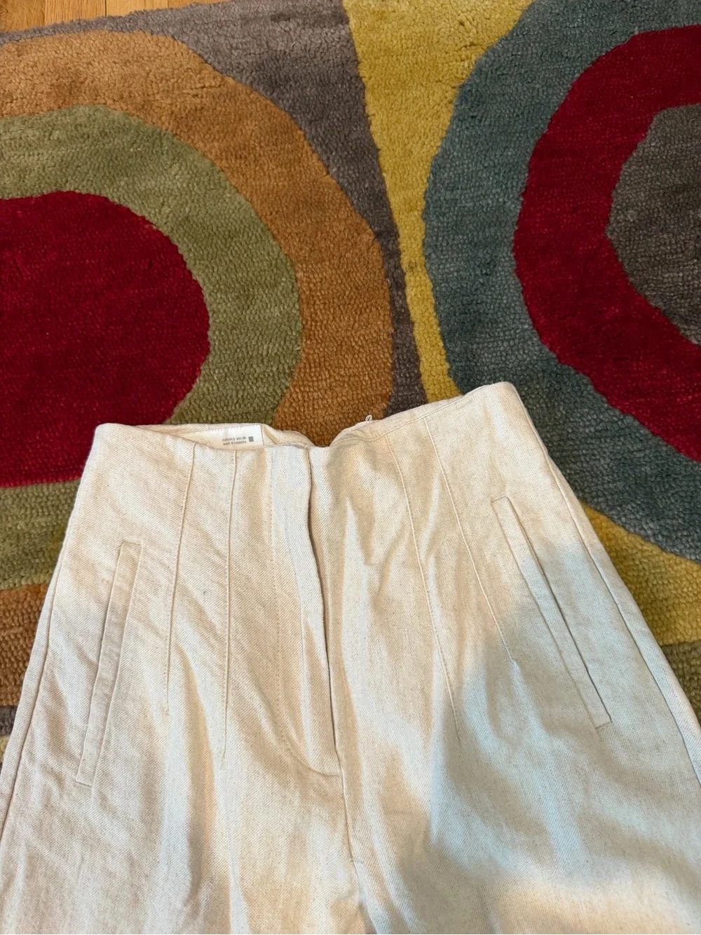 Zara Women Beige Cream Wide Leg Cropped High Waisted Linen Pants Size Small